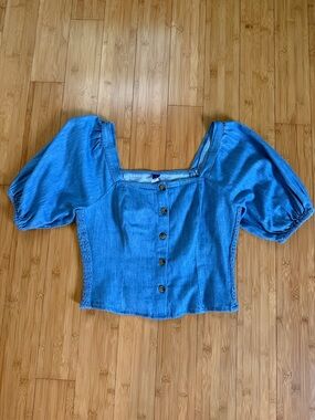 Old Navy Blue Puff-Sleeve Button-Front Blouse